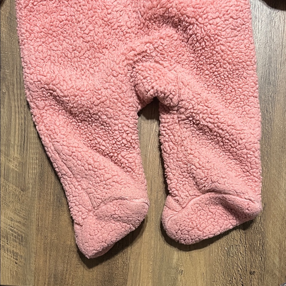 Cozy Pink Fuzzy Fleece Hooded Baby Zippy Footies 3m - Picture 4 of 4